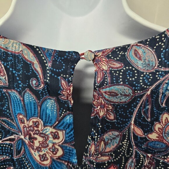 Sam & Jess Dress Blue Pink Metallic Floral Boho Tiered Chiffon Fairy Mini M - Picture 8 of 12